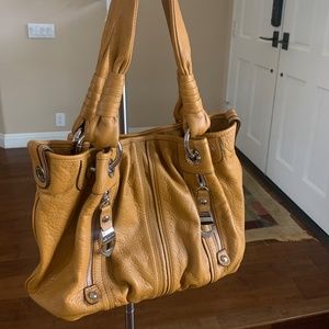 B. Makowsky Medium Mustard Yellow Butter Soft Leather Shoulder Hobo Handbag